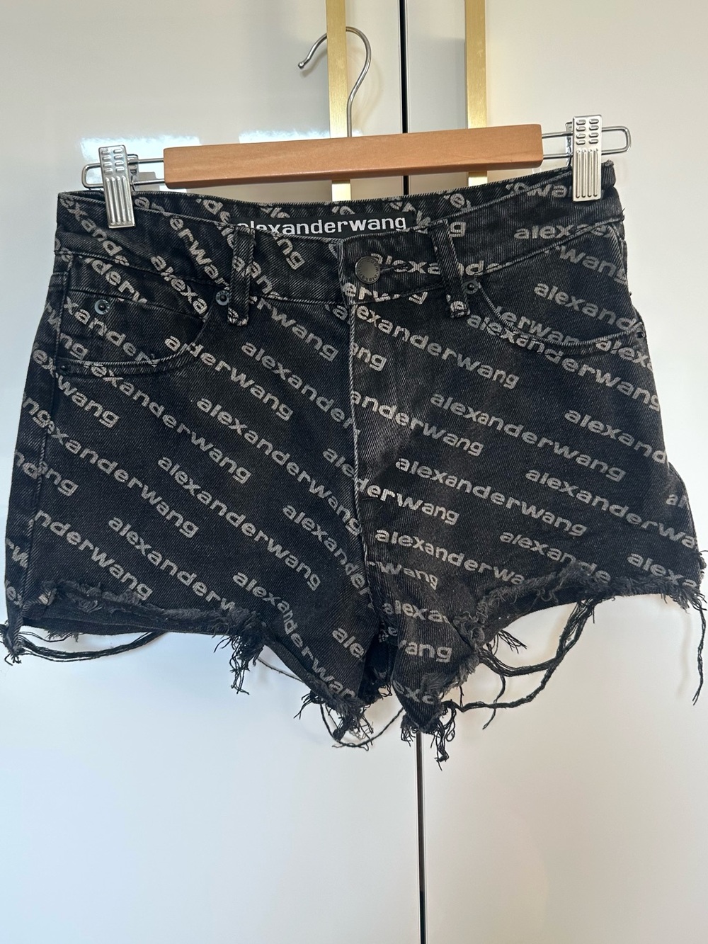 Alexander Wang All-Over Logo Denim Shorts – Size 26
